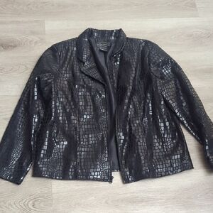 Gallery Women's Black Croc-Embossed Leather Jacket